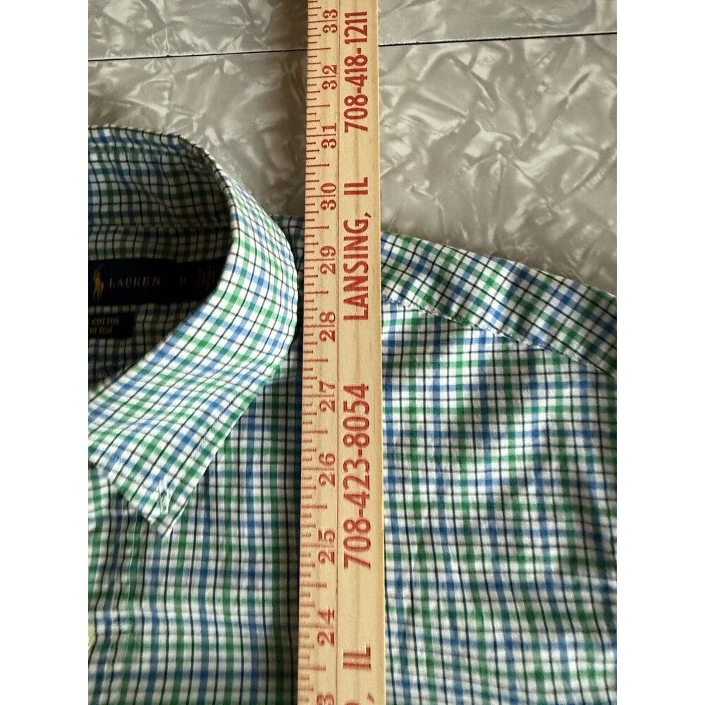 Ralph Lauren Men's M Classic Fit Green Blue White Check Cotton Stretch Shirt - Picture 7 of 7